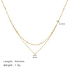 Stainless Steel Single Zircon Pendant Double Layer Chain Textured Necklace Jewelry - Image 5