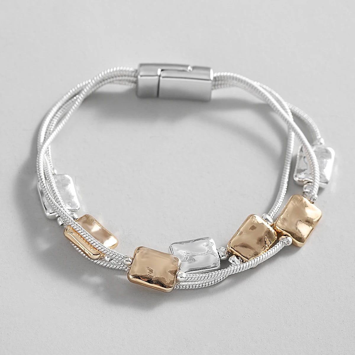 Two Tone Geometric Square Beads Chain Bracelets for Women Multilayer Silver Color Link Bangle Bracelet Charm Jewelry - Image 1