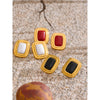 Stone Red White Black Rectangle Stud Earrings Versatile Golden Charm France Jewelry for Women - Image 6