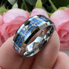 8mm SilverBlue Carbon Fiber Heart Inlay Tungsten Carbide Engagement Rings Wedding Bands Domed Polished Shiny Comfort Fit - Image 1