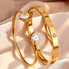 Yupsk Gold Plated Stainless Steel Heart Shape Zirconia Open Bracelet for Women Sparkling Zircon Valentine's Day Gift - Image 3