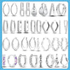Silver Women Hoop Earrings Gifts For Girl U Rhombic Shape Geometric Lines Zircon Earring - Image 1