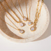 Heart Water Drop and Oval Stone Pendant Necklace in Gold Tone - Image 5
