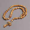 Vintage Cross Pendant Necklace Jesus Hollow Wood Bead Choker Halloween Jewelry Gift - Image 1