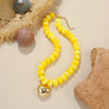 Colorful Acrylic Bead Choker Necklace with Heart Pendant - Image 40