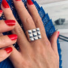 Punk Checkered Texture Ring Simple Square Ring Classic Jewelry For Women - Image 3