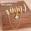 4PCS Zircon Flower Dangle Earring Sets For Women Gold Plated Tassel Chain Ear Stud Temperament Korean Jewelry - Image 8