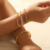 Open Stainless Steel Bracelet with Pearl Look and Water Drop Stone Accents - Image 5