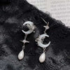 Asymmetric Shiny Star Moon Drop Earrings for Women Silver Color Metal Crystal Pearl Earrings Aesthetic Jewelry - Image 5