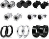 8 Pairs Earrings for Men Steel Mens Black Earrings Multipack Stud Huggie Small Hoop Earrings Set - Image 16
