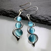 Women Blue Opal Earrings Elegant Drop Dangle Bohemian Cat Eye Stone Wavy Statement Earrings for Wedding Party Jewelry - Image 1