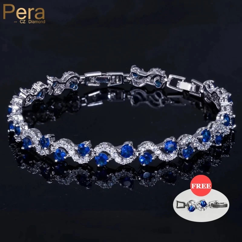 Pera 5 Colors Options Ladies Silver Plated Cubic Zirconia Royal Blue Tennis Bracelets Jewelry for Women Party Gift - Image 1