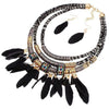 Vintage Ethnic Feather Choker Necklace Earrings Set For Women Multilayer Nekclace Earrings Jewelry Sets - Image 5