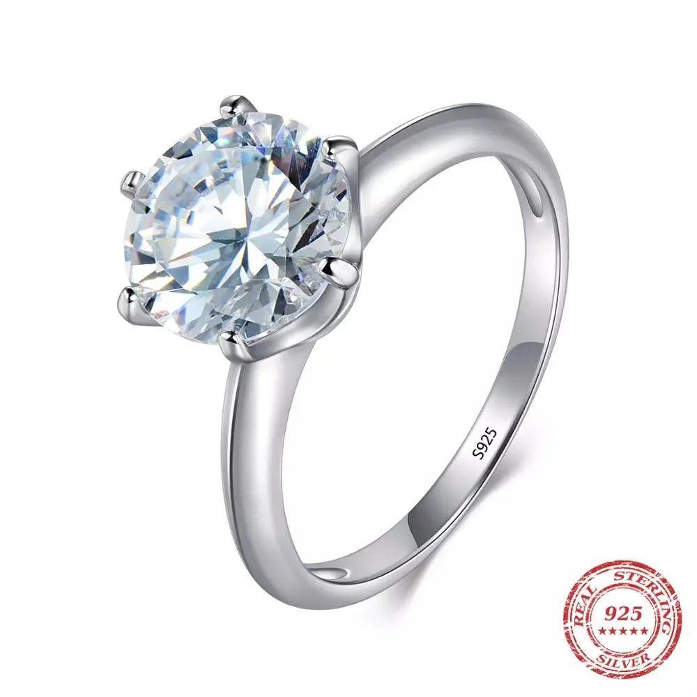 Silver Simple Engagement Wedding Rings for Women Cubic Zirconia Ring Bridal Jewelry Gift - Image 1