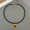 Colorful Seed Beads Short Choker Necklace with Yellow Flower Pendant Gift Necklace Black Orange Color Rice Beads Gift Jewelry - Image 4