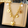 Stainless Steel Golden Summer Sun Heart Drop Necklace For Women Lady Neck Chain Jewelry Gift - Image 6