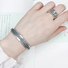 Silver Carved Prajnaparamita Heart Sutra Lotus Flower Bracelet Six Character True Words Wide Vintage Bangles Jewelry - Image 5