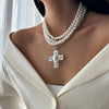 Elegant Multilayer Smooth Imitation Pearl Long Necklace for Women Jesus Cross Pendant Necklace Banquet Neck Jewelry - Image 3