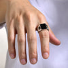 Punk Vintage Stainless Steel Signet Ring for Men Cuban Chain Shaped Finger Band Geometric Square Glass Stone Ring - Image 3