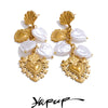 Baroque Imitation Pearls Heart Love Drop Dangle Manual Earrings Golden Pvd Plated Stainless Steel Charm Statement Jewelry - Image 1