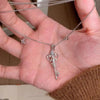 Temperament Silver Inlay Zircon Starlight Heart Tassels Iris Flower Key Pendant Necklace for Women Jewelry - Image 5