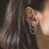 1pc Double Piercing 2 Hole Tassel Chain Mini Cz Hoop Earring Bling Cz Tennis Chain Clip on Earring Cuff Women Jewelry - Image 2