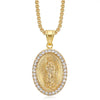 Virgin Mary Prayer Pendant Necklaces Gold Color 316L Stainless Steel with Rhinestone Women/Men Jewelry - Image 3