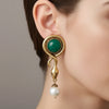 Vintage Metal Snake Pearl Drop Earrings for Women Malachite Tiger Eye Stone Jewelry Party Elegent Ear Charm - Image 1