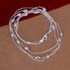 Silver Color Bracelet Necklace Jewelry Set Three Snake Chains With Silvery Oval Beads Olive Shape Wedding Charm Chain For Women - Image 3