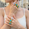 Vintage Flower Enamel Design Dome Ring Statement Stainless Steel Chunky Rings Gold Plated Big Sparkling Stone Ring for Women - Image 2