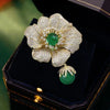 Light Rhinestone Camellia Flower Green Gemstone Brooches For Women Plant Blossom Pins Jewelry Party Suit Gift - Image 3