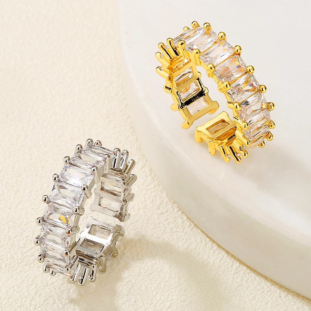 Open Square Ring with Cubic Zirconia Accents in Gold-Tone or Silver-Tone - Image 1