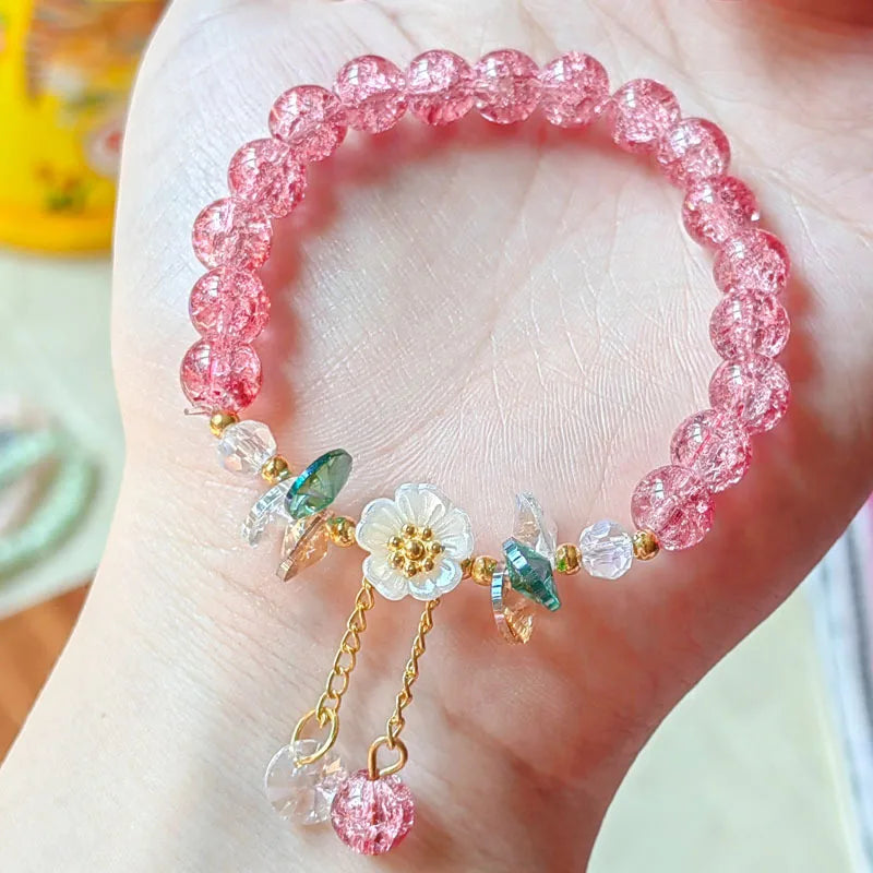 Korean Sweet Daisy Flower Bracelet For Women Colorful Crystal Beaded Elastic Rope Bracelets Party Wedding Jewelry Gifts - Image 1