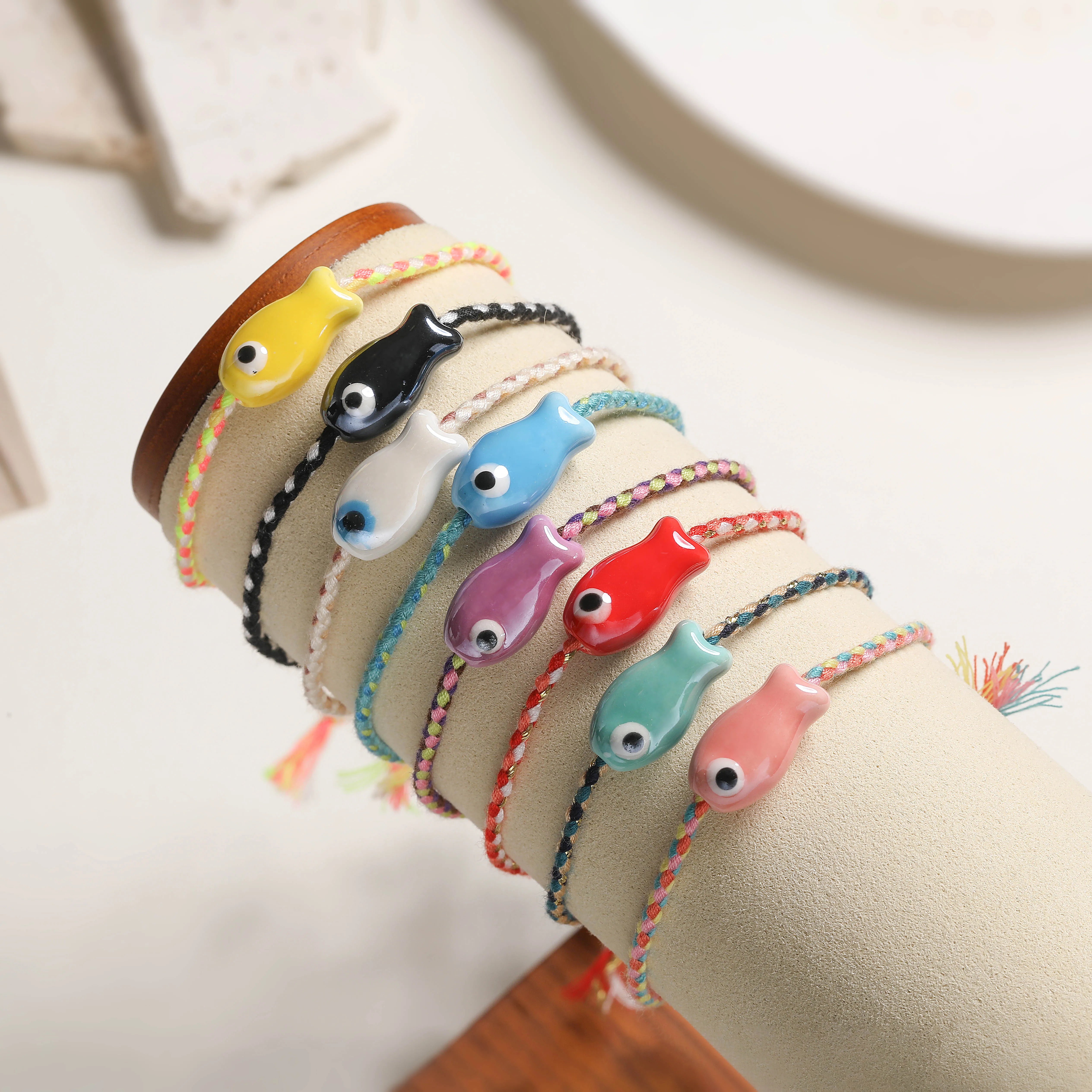 2Pcs/lot,Multicolored Pull String Ceramic Fish Bracelet Jewelry Bohemian Style Ideal for Wrist and Ankle Jewelry For Women - Image 1
