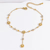 316L Stainless Steel Jewelry Beach Style Embed Zircon Beading Daisy Flower Tassel Charm Anklets Chain For Women - Image 7
