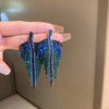 Full Rhinestone Long Tassel Earrings Women Blue Color Geometric Drop Earring Statement Accessories Party Gifts - Image 1