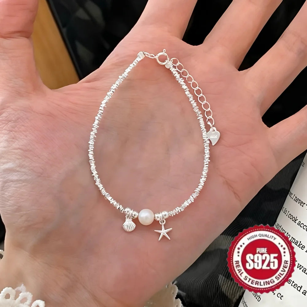 Silver Plated Pearl Shell Bracelet for Women Summer Ocean Starfish Bohemian Style Adjustable Bracelet Jewelry Gift - Image 1