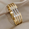 Wide Stainless Steel Bangle with Rhinestone Accents in Two Finishes - Image 1
