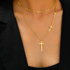 Double-Layer Stainless Steel Cross Pendant Necklace with Choker-Length Chain - Image 1