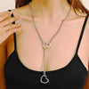 Vintage Hollow Heart Necklace for Women Girls Simple Y Shape Stainless Steel Long Pendant Toggle Necklace Jewelry Gift - Image 1