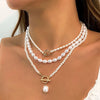 Imitation Pearl Heart Pendant Necklace with Toggle Clasp - Image 1