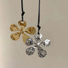 Metal Flower Pendant Necklace For Women Vintage Black Leather Rope Long Sweater Chain Jewelry Accessories Gift - Image 5