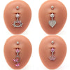 1Pc Sweet Butterfly Crown Heart Drop Belly Button Rings, Pink White Crystal Stone Dangle Navel Button Piercing Jewelry for Women - Image 5