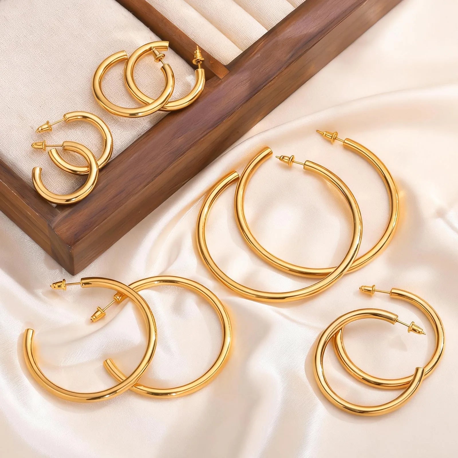 Chunky C-Shaped Hoop Earrings with Four Diameter Options - Image 1