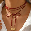 Vintage Red Velvet Bowknot Choker Necklace for Women Elegant Weave Knotted Bowknot Long Rope Layered Chain Y2K Sexy Jewelry Gift - Image 1