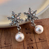 Versatile Rhinestone Snowflake Pearl Pendant Stud Earrings For Women Elegant Temperament Party Jewelry Earrings - Image 1