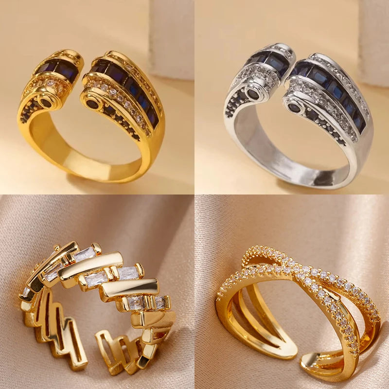 Gothic Stainless Steel Opening Finger Rings for Women Vintage Geometric Adjustable Finger Ring Punk Jewelry Gifts - Image 1