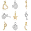 5pcs/Lot Star Heart Key Copper Cubic Zircon Charms Clover Lightning Horseshoe Racket Moon Bracelet Earring Necklace Pendant - Image 2