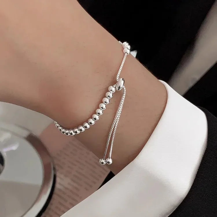 Silver Beautiful Bead Bracelets For Women Korean Adjustable Bead Bracelet Jewelry - Image 1