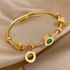 316L Stainless Steel Malachite Roman Letters Charm Bangles Bracelets for Women Gold Color Wrist Jewelry Gift - Image 4